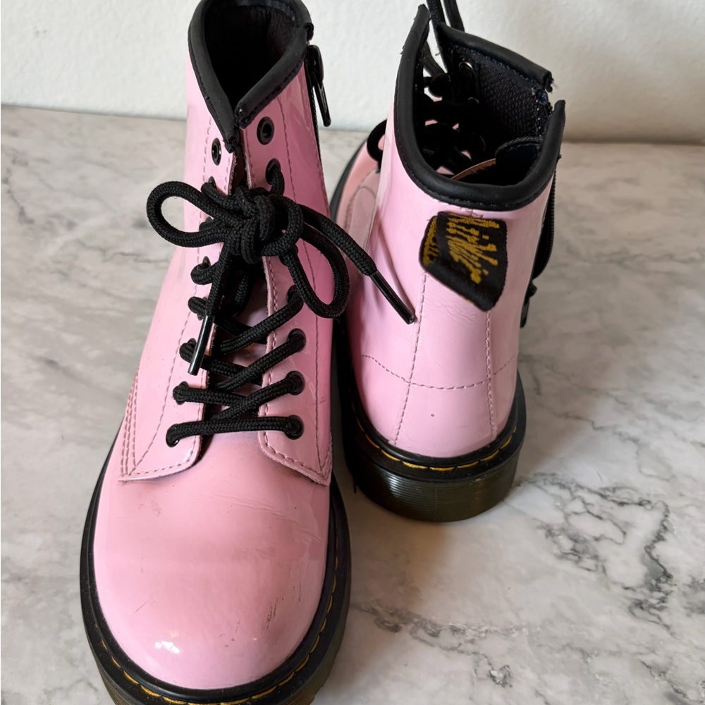 Kids Dr. Marten Baby Pink Lace-Up Girls Boots - Picture 2 of 7
